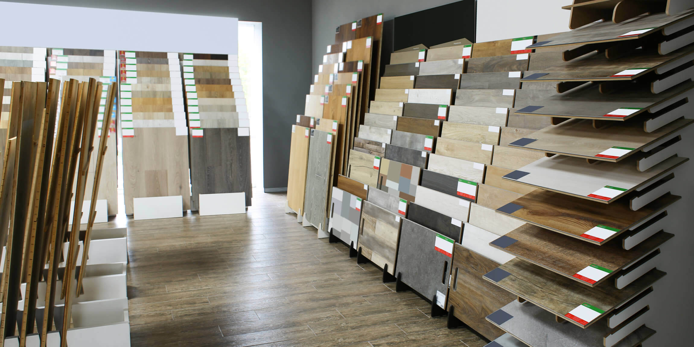 flooring showroom with samples of various flooring